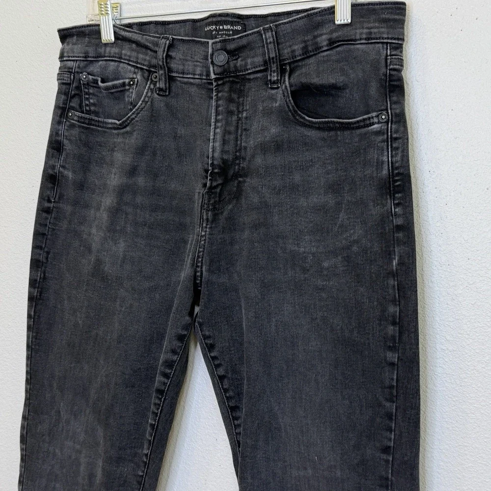 Lucky Brand 410 Athletic Straight Jeans Mens Sz 34x32 Faded Black Wash Stretch